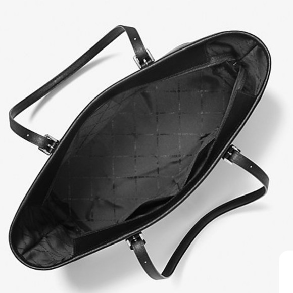 MICHAEL KORS BLACK COLOR JET SET TRAVEL LARGE SAFFIANO LEATHER TOTE BAG - Picture 9 of 13